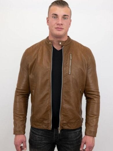 bruine leren jas heren